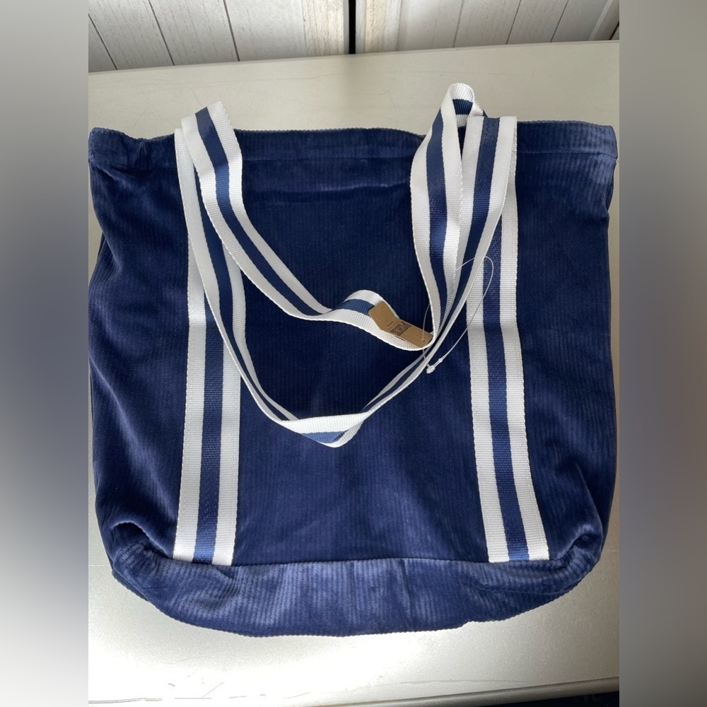New! Victoria Secret PINK Shoulder Bag Ribbed Velour Tote Bag Navy Blue Zip